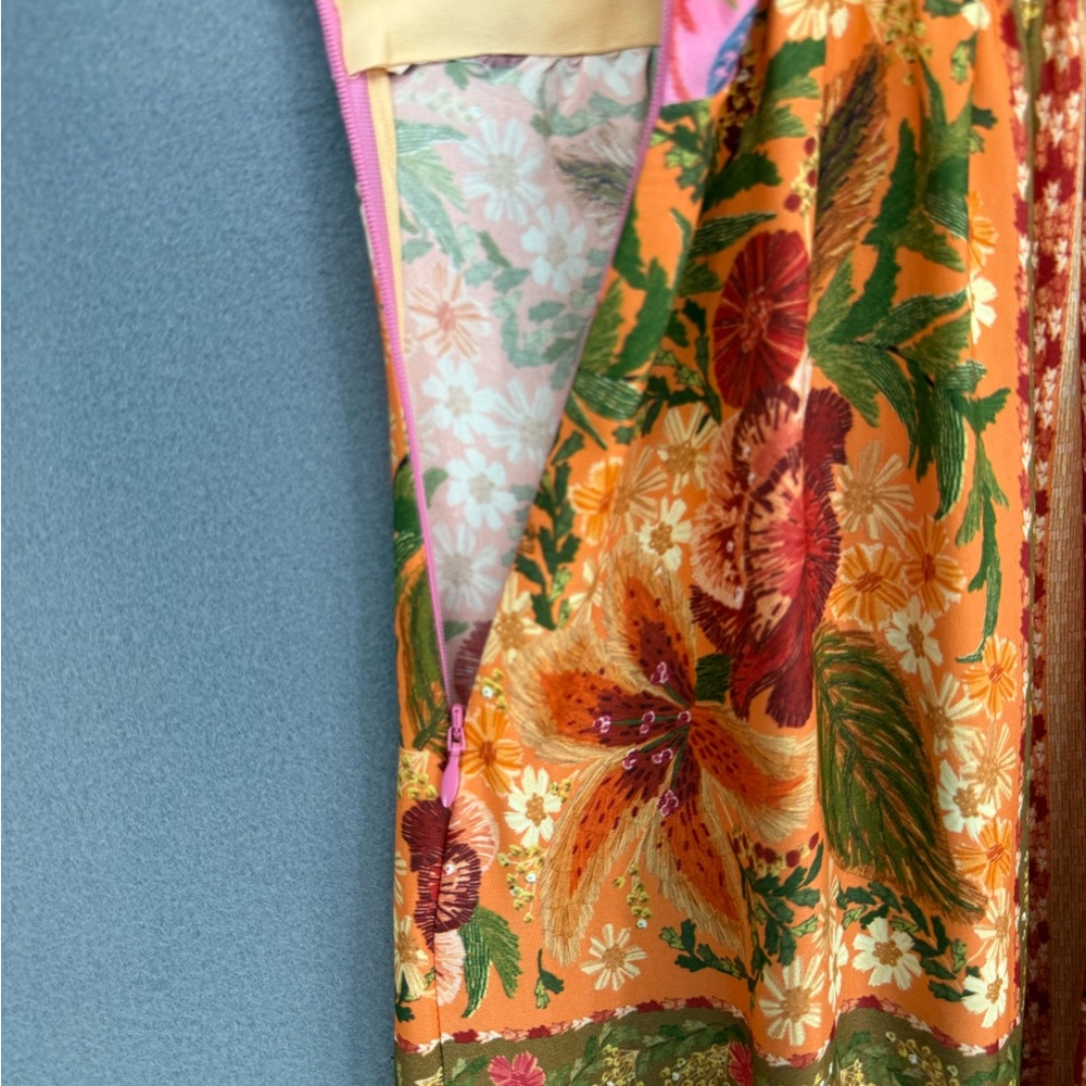 Farm Rio Mixed Scarves Midi Dress Size Small 100% Viscose Cut-Out Detail NWOT - Picture 5 of 12